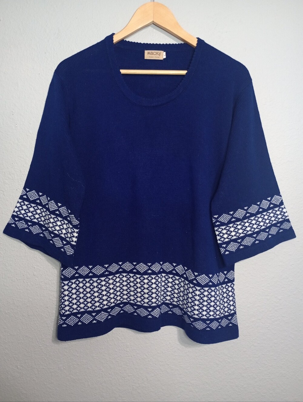 Vintage 60s 70s Macky Southwestern Sweater Top 3/4 Flare Sleeves